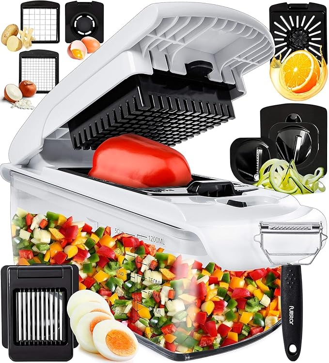 Fullstar The Original Pro Chopper - Vegetable Chopper and Spiralizer, Food Chopper with Container, Fruit Slicer, Kitchen Gadgets & Gifts, Home Essentials (9 in 1, White)