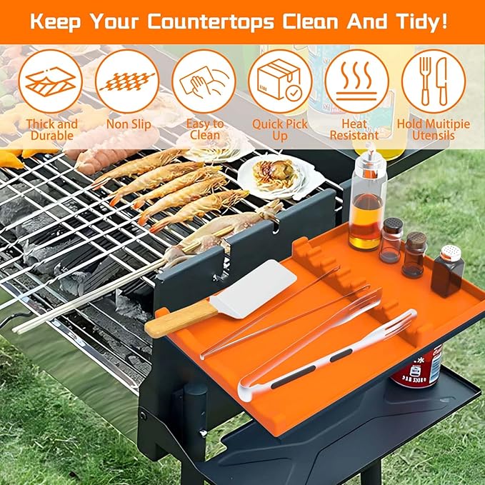 Silicone Grill Mat for Blackstone | Grilling Gifts for Men | Anniversary Birthday Father's Day Smoker Griddle Accessories Grilling Gifts | Spatula Mat for Outdoor Grill Kitchen Counter(17" x 11.5")