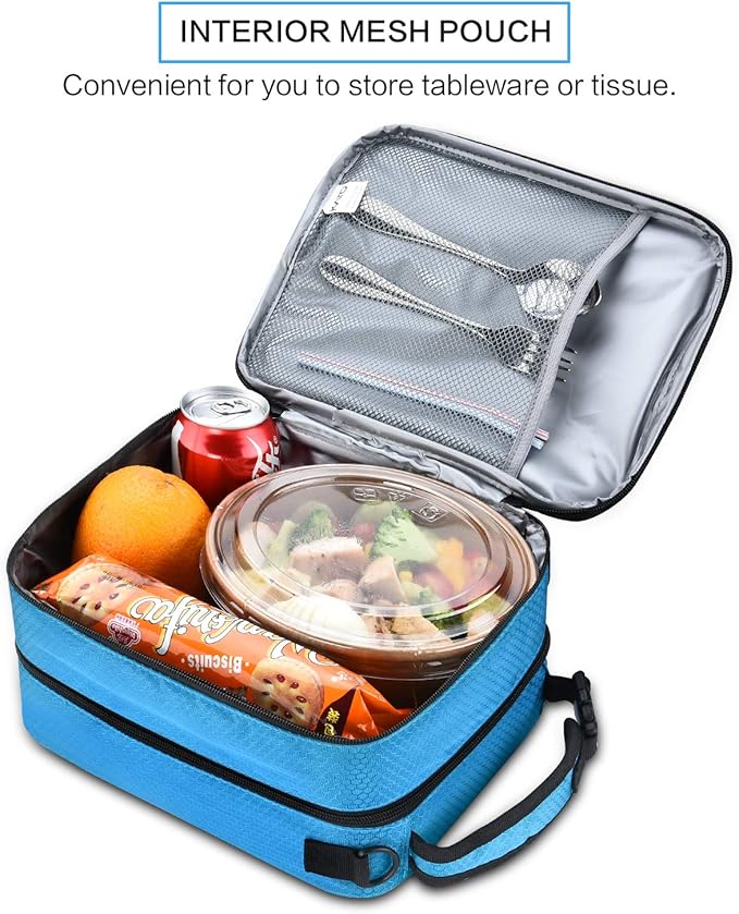 Tirrinia Expandable Insulated Lunch Bag for Men Women – Leakproof Reusable Cooler LunchBox for Kids & Adults with Shoulder Strap, Perfect for Work, School, Office, Travel,Blue