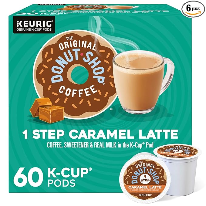 The Original Donut Shop Caramel Latte, Keurig Single Serve K Cup Pods, Flavored Coffee, Caramel Latte, 10 Count - Pack of 6