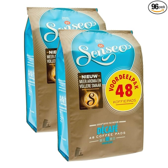 Senseo Decaf Medium Roast Coffee Pods – 96 Count (2 Packs) – Smooth & Balanced Flavor with Rich Crema – Single-Serve Compostable Coffee Pads Compatible with Senseo & PeleCom Machines