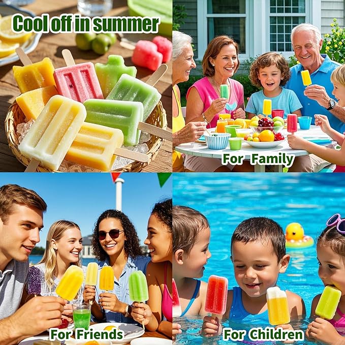 Popsicles Molds,10-Cav Silicone Popsicle Molds for Kid, BPA-Free Popsicle Mold, Ice Pop Mold Maker, Food Preparation Molds With 50 Bags, 50 Strips and Funnel (#Green)
