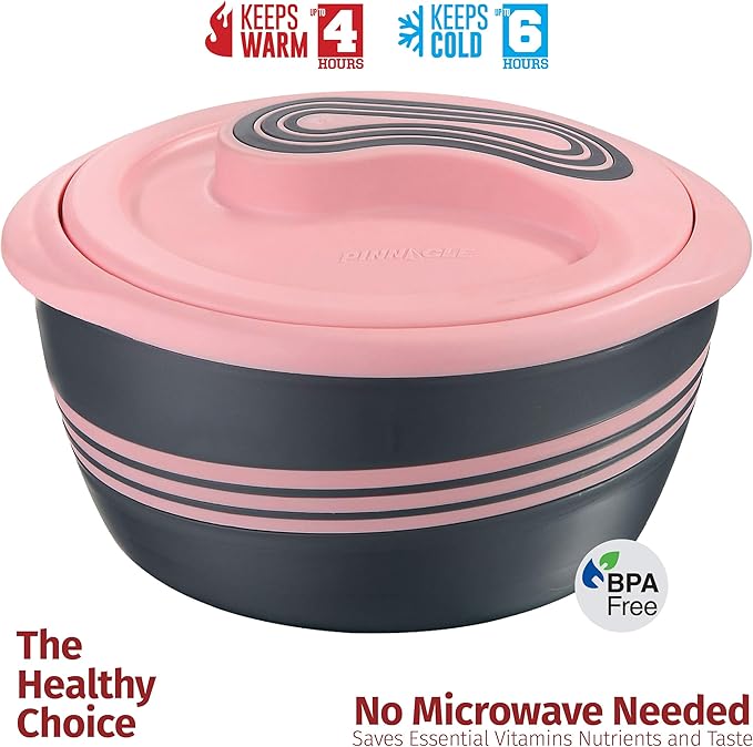 Pinnacle Insulated Casserole Dish with Lid 3 pc. Set 2.6/2/1 qt. Hot Pot Food Warmer/Cooler –Thermal Soup/Salad Serving Bowl- Stainless Steel Hot Food Container–Best Gift Set for Moms –Holidays Pink