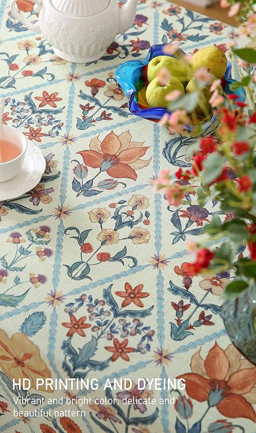 ISAENNE Designer Linen Elegant Extra Long Rectangle Tablecloth,Colorful Floral Bohemian Table Cloth,Wrinkle Resistant Decor Tablecloths for Dining Thanksgiving Kitchen,67"*118"-Floralsea A