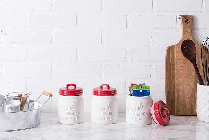 DII Kitchen Accessories Collection Ceramics, Jar Canister Set, Red, 3