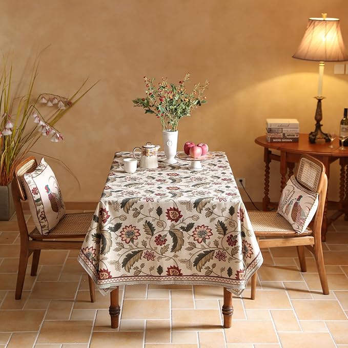 ISAENNE Designer Provence Floral Extra Long Tablecloth Rectangle,Linen Colorful Washable Indoor Table Cloth,Durable Decor Tablecloths for Dining Thanksgiving Kitchen Christmas,67"*118"-Ratina
