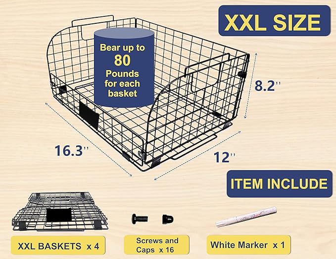 4 PACK XXL Stackable Wire Baskets for Storage Pantry,Fruit Basket For Kitchen Cabinet,16.3''x12''x8.2''Vegetable Fruit Snack Chips Onion Potato Cans Organization, pantry organizers and storage
