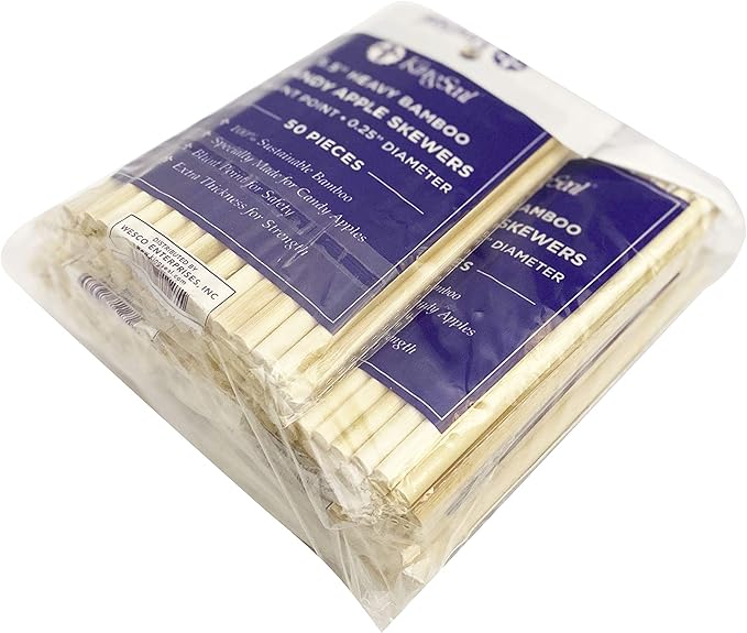 250 Count | KingSeal Natural Bamboo Wood Candy Apple Skewers, Sticks, 5.5 Inch x 6.5mm diameter, Blunt Point for Safety, Retail Pack - 5 Packs of 50 (250 Count)