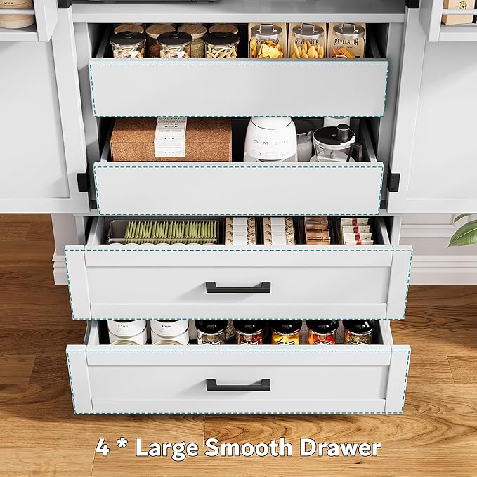 iPormis 71" Tall Kitchen Pantry Storage Cabinet w/Adjustable Shelf, Door Shelves & Large Drawers, Freestanding Kitchen Cupboard for Dining Room/Living Room, White