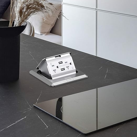 KYHSHJ 4.8A USB Chargers Pop Up Floor Waterproof Electrical Outlet Receptacle Stainless Steel Box, Silver