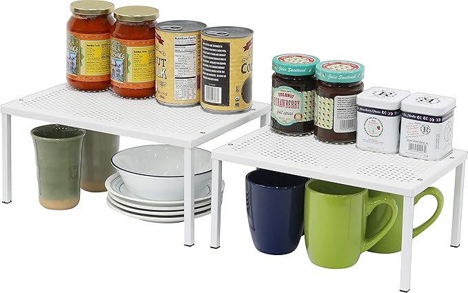 Simple Houseware Expandable Stackable Kitchen Counter Shelf Organizer, White, Metal Top, 11.25"L x 7.9"W x 5.4"H