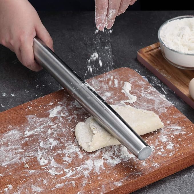 Stainless Steel Rolling Pin, Matte Finish 16.7 Inches, Berglander Rolling Pin For Baking Pizza Dough, Pie, Cookie, Essential Kitchen Utensil Gift Ideas For Bakers.