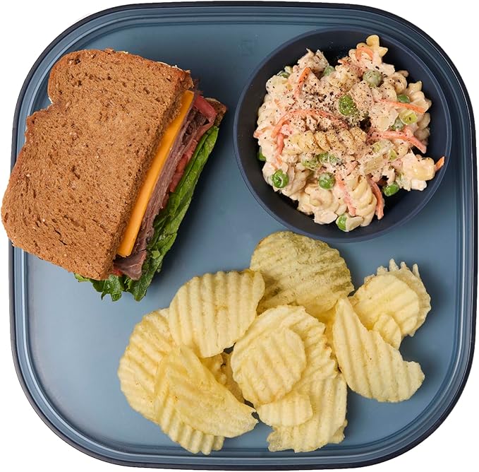 Madesmart Dipware Reusable Dining Plate/Serving Tray for Appetizers and Snacks, Food-Safe Appetizer Serving Platter with Removable Dip Bowl, Midnight