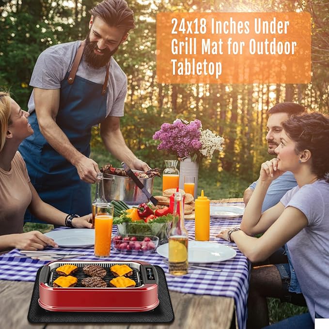 24x18 Inches Under Grill Mat for Outdoor Tabletop Grill Deck Protector,4-Layer Tabletop Fire Pit Mat for Solo Stove,Fireproof Heat Resistant Mat for Countertop/Patio Protection,Waterproof/Oil-Proof