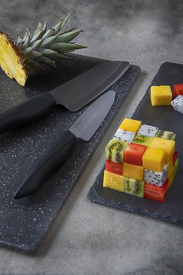 Kyocera Innovation Series Ceramic 4.5" Utility Knife with Soft Touch Ergonomic Handle, Black Blade, Black Handle