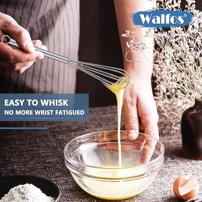 Walfos Mini Whisk,304 Anti-Rust Small whisk,Sturdy Stainless Steel Wire Tiny Whisks 6+7+8in,Ideal for mixing individual eggs, jams, spices and other small portion ingredients.(3pcs）