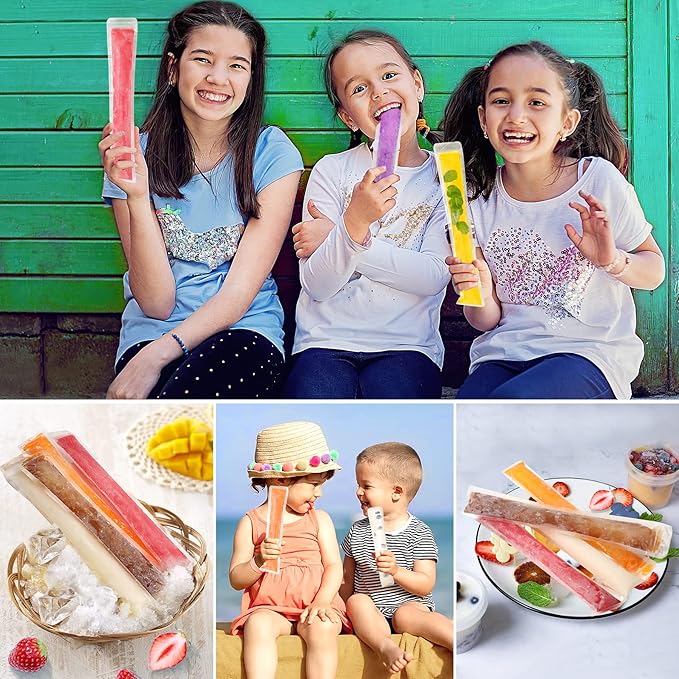 FEBSNOW 160 Disposable Ice Popsicle Mold Bags BPA Free Freezer Tubes With Zip Seals For Healthy Snacks,Yogurt Sticks,Juice & Fruit Smoothies,Ice Candy Pops Comes With A Funnel (7.5"x2")