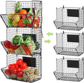 X-cosrack Metal Wire Basket Wall Mount, 3 Tier Wall Storage Basket Organizer with Hanging Hooks Chalkboards, Rustic Kitchen Fruit Produce Bin Rack Bathroom Tower Baskets (Black)