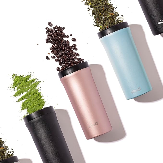 Ello Arabica 14oz Stainless Steel Travel Mug with Leak-Proof Slider Lid, Keeps Hot for 5 Hours, Perfect for Coffee or Tea, BPA-Free Tumbler | Gift for Coffee Lovers, Rosegold