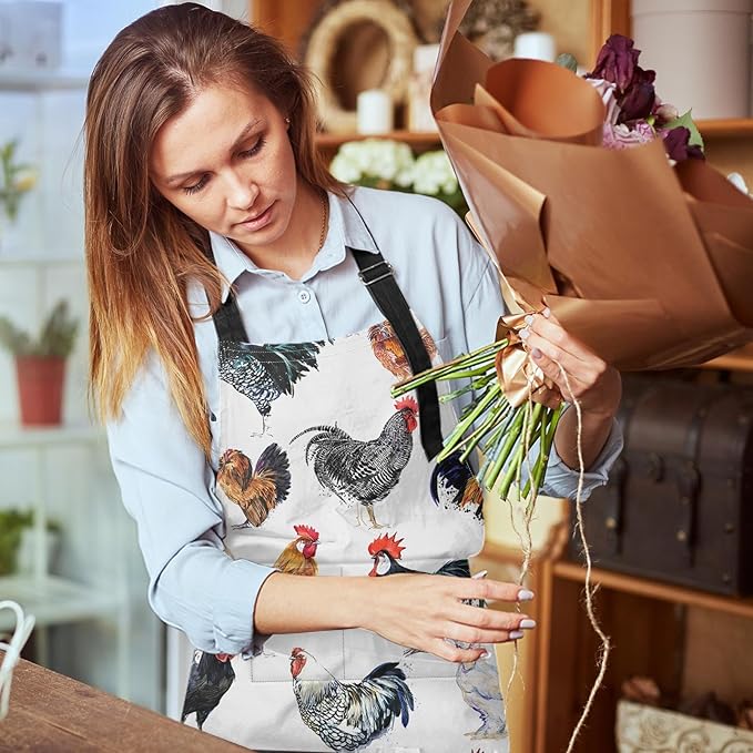 Britimes Apron Home Kitchen Cooking Baking Gardening for Women Men With Pockets Farm Bird Rooster Chicken Animal Funny 32x28 inch