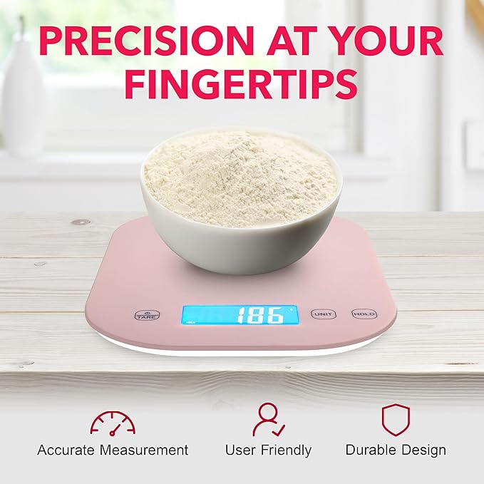 Smart Weigh Pink Digital Kitchen Scale for Cooking, Weight Loss, Calorie Tracking, Baking, Food Portion Control, and Meal Prep - Accurate Measurements in Grams and Ounces