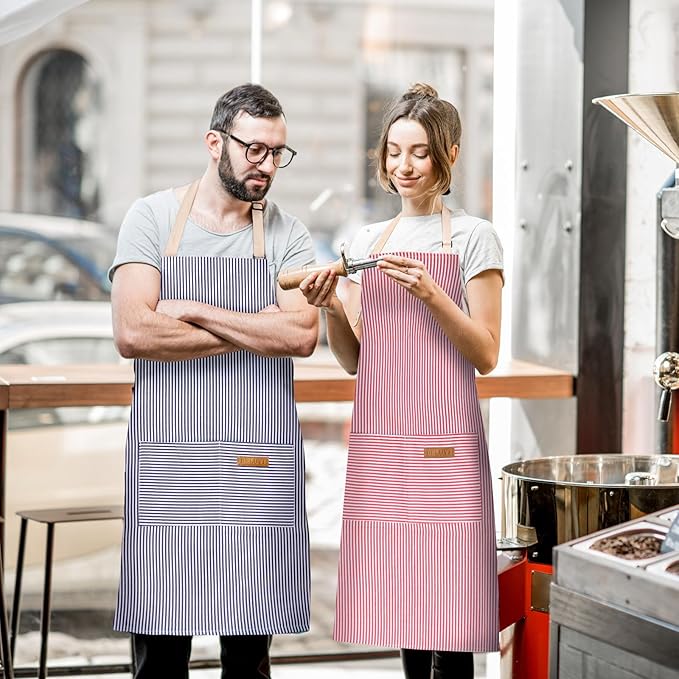 2 Pack Adjustable Bib Apron with 2 Pockets Chef Cooking Kitchen Restaurant Aprons for Women Men