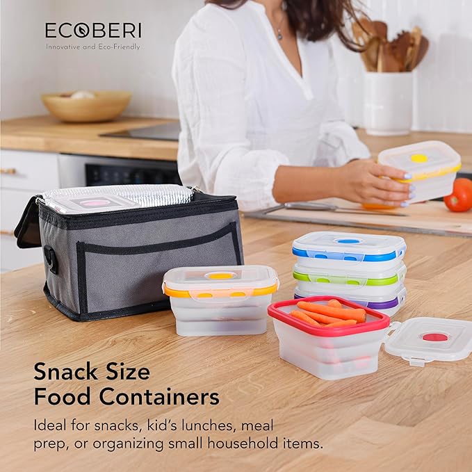 ECOBERI Small Collapsible Silicone Containers, Perfect for Snacks, Travel, Space-Saving Storage, Set of 8