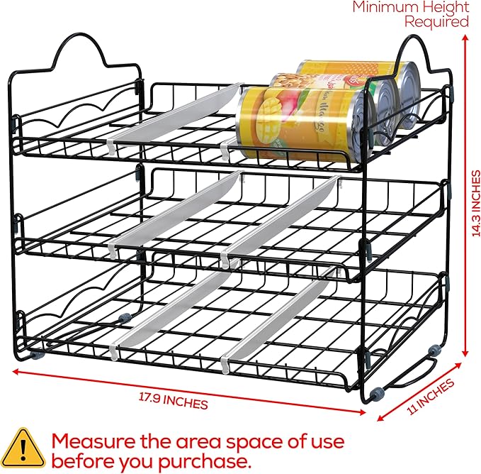 Utopia Kitchen Storage Rack Organizer 16.5 x 12.5 x 13.5 Inch, Stackable, Holds Upto 36 Cans for Kitchen Cabinet or Pantry (Black)