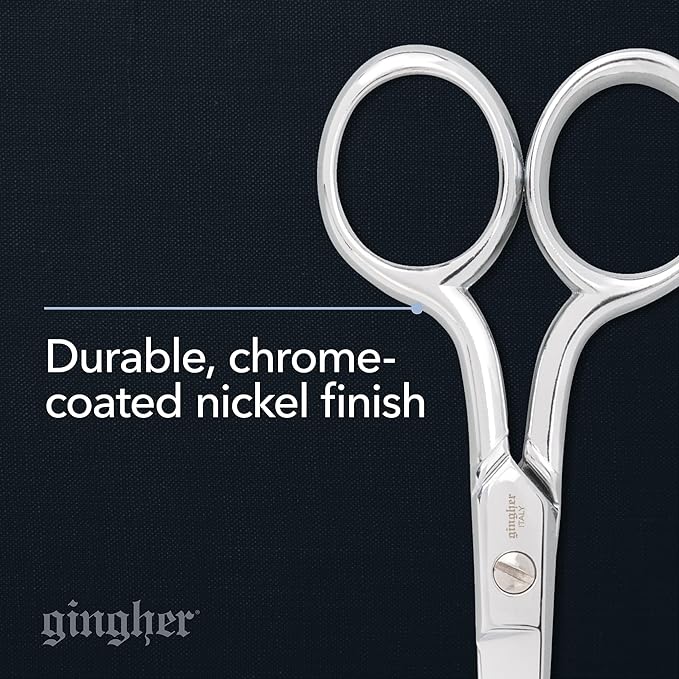 Gingher Embroidery Scissors, Precision Craft Scissors, Hand-Tuned Blades & Double Loop Handle, 4”, Silver/Nickel