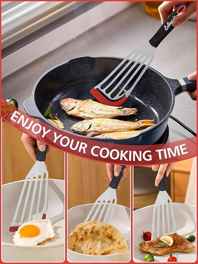LX Fish Spatula Heat Resistant SiliconeTurner Spatula for Nonstick Cookware, Silicone Thin Flipper Slotted Spatulas - Ideal for Grilling, omelette making, Pancake