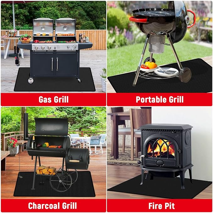 48 x 30 inch Under Grill Mats for Outdoor Grill, Double-Sided Fireproof, Oil and Waterproof Protective Mat for Grass and Deck, Outerdoor BBQ Fire Pit Fireplace Mat
