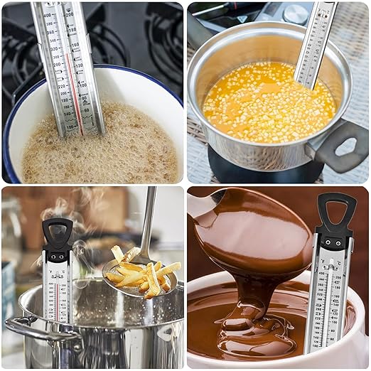 New Candy Thermometer with Pot Clip, Stainless Steel Cooking Thermometer Deep Fry Oil Kitchen Cooking Thermometer with Hanging Hook for Food, Candy Thermometer for Candy Making