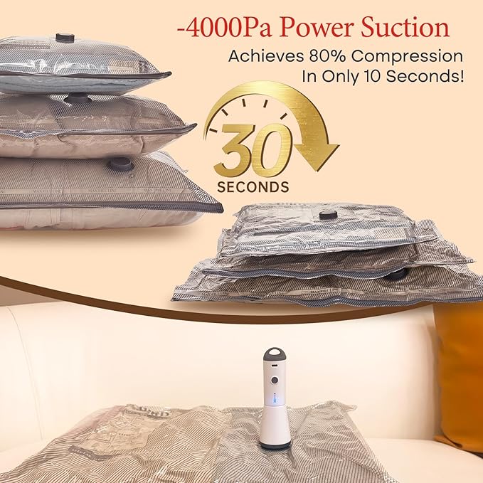 24 Pack Vacuum Seal Bags for Clothing Travel with Rechargeable air Pump, Carry-on Size Compression Packing Bags for Luggage and Suitcase, Space Saver for Clothes