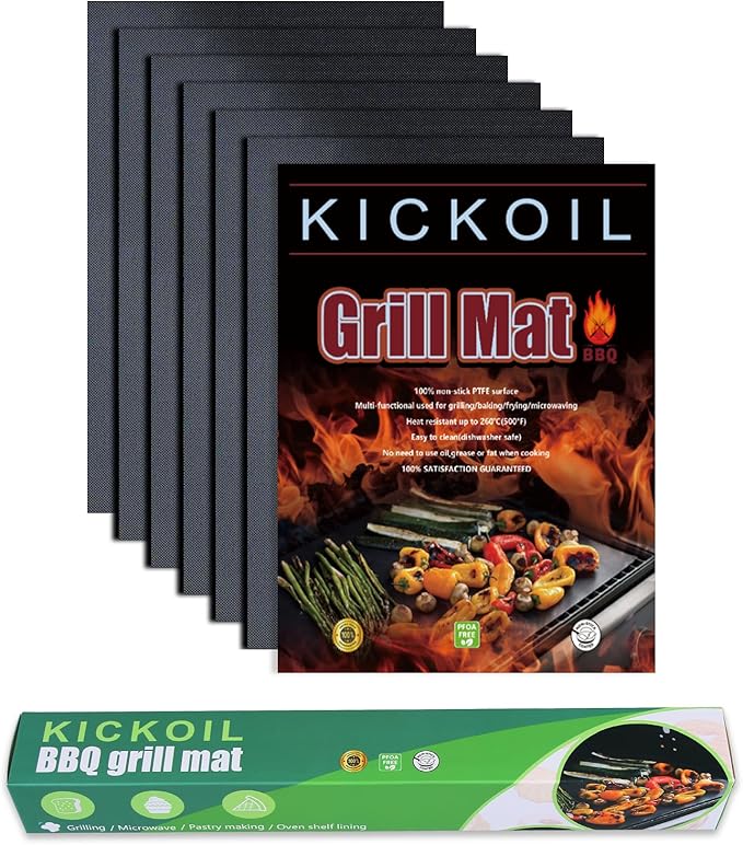 Black Grill Mats Set of 6 - Non-Stick Heavy Duty Teflon Grill Sheets for Charcoal, Gas & Electric Smokers