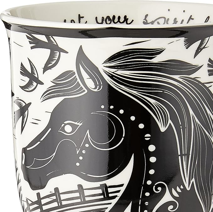 Karma Gifts 16 oz Black and White Boho Mug Horse - Cute Coffee and Tea Mug - Ceramic Coffee Mugs for Women and Men
