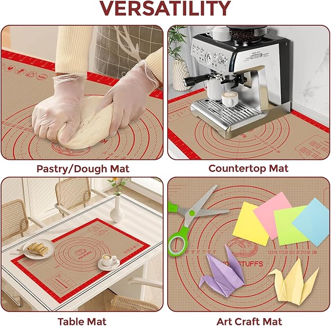 Silicone Bread Sling and Pastry Mat, 3 PCS Non-Stick & Easy Clean Reusable Silicone Bread Baking Mat with Long Handles, Easy to Transfer Sourdough Bread (Pastry Mat＆Oval and Round Bread Sling, Red)
