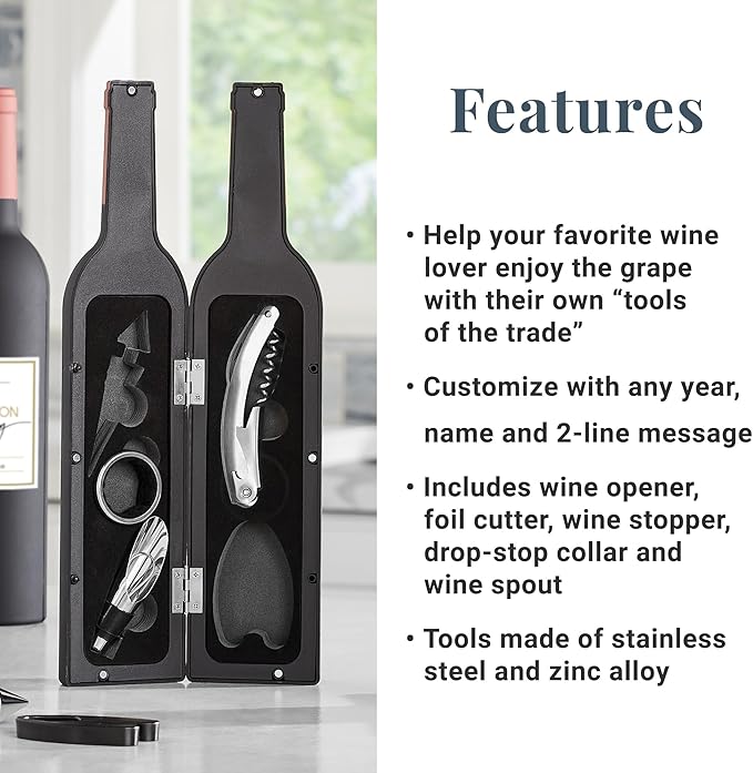 Let's Make Memories Personalized 5-Piece Wine Tool Set - Wine Bottle Opener - Bar Accessory