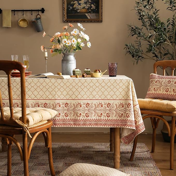 ISAENNE Designer Linen Floral Square Tablecloth,Pale Yellow Farmhouse Indoor Table Cloth,Fall Durable Decor Tablecloths for Dining Kitchen Thanksgiving Christmas Party,67"*67"-Chamonix A