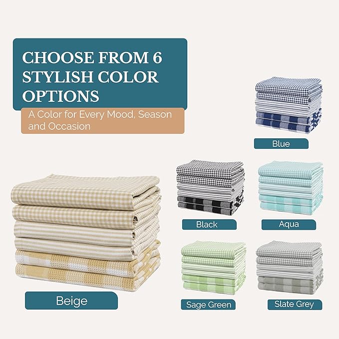 Casa Platino Dish Towels for Kitchen 18" x 28", Dish Towels Set of 6 – Great for Daily Dish Drying, Cooking Prep, and Serving Use, Reliable Kitchen Companions for Spills and Baking Needs- Beige