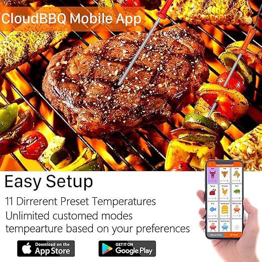 500FT Digital Meat Thermometer with Multy Probes Bluetooth for Smoker Grilling Oven (FS-52)