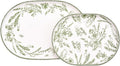 Bico Green Garden Toile De Jouy 16 plus 12 inch Oval Platters Set, Set of 2, Microwave and Dishwasher Safe, for Serving Fish, Chicken, Turkey