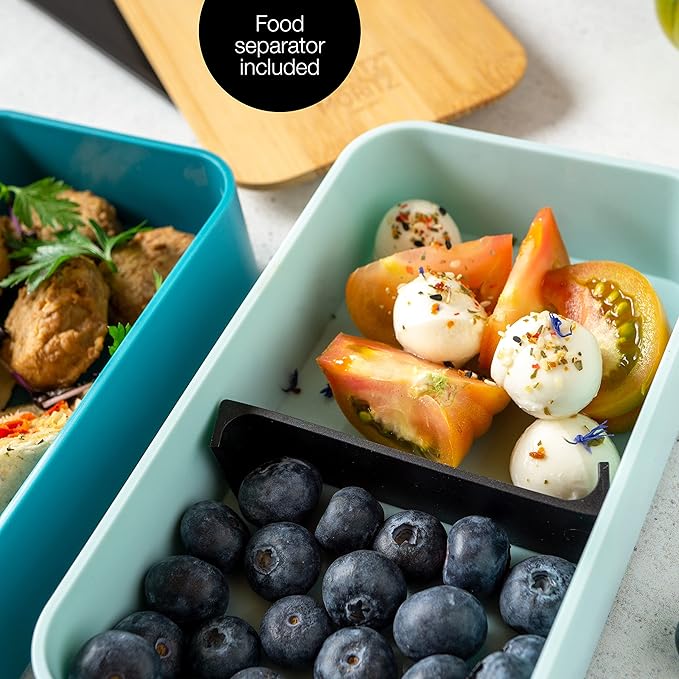 Premium Bento Box for Adults Blue – 2-Tier 46 oz Lunch Container Box with Bamboo Lid, BPA-Free & Leakproof, Microwave & Dishwasher Safe, Includes Food Divider & Cutlery – Ideal for Work & Travel