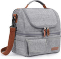 LOKASS Lunch Box for Women-Double Deck Insulated Adults Lunch Bag with Removable Shoulder Strap- Cute Wide Open Lunch Tote for Work/Office/Picnic/Beach/Travel (Gray)