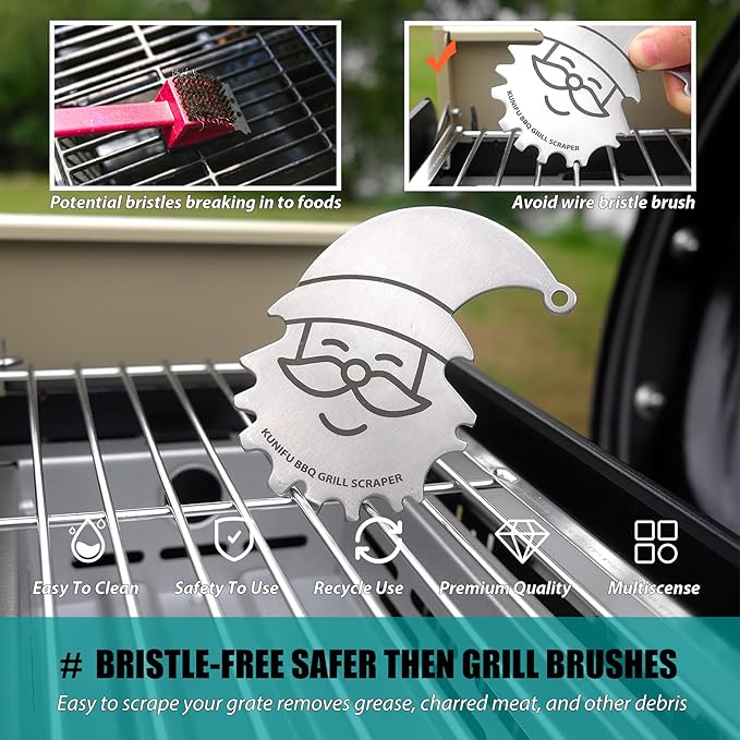 Stocking Stuffers, Ideal Gifts for Christmas, for Men, Dad, Husband, Boyfriend, Fathers Day, KUNIFU BBQ Grill Scraper