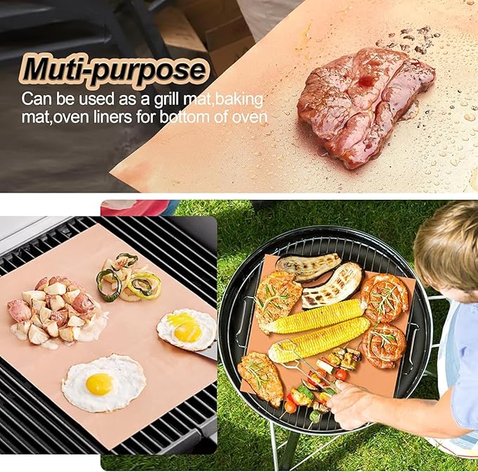UBeesize 7 Pack Copper Grill Mats for Outdoor Grill, Heavy Duty BBQ Grilling Matt & Oven Liners, Resuable, Easy to Clean, Works on Gas Charcoal Electric Grill, Smoker, Oven -15.75 x 13 Inch