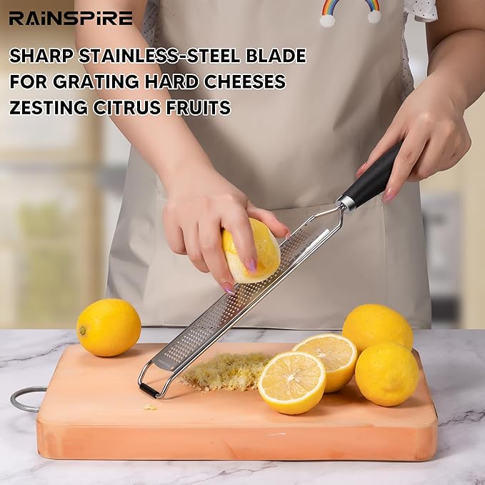 Upgraded Citrus Lemon Zester Grater, Easy Clean Dishwasher Safe, for Ginger Garlic Parmesan Cheese, 304 Stainless Steel Blade, Protect Cover, Baking Supplies, Black