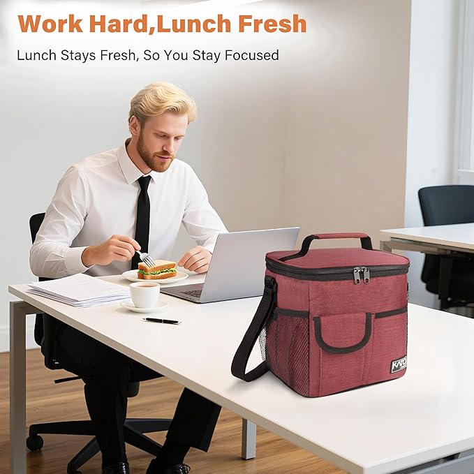 Tirrinia Insulated Large Lunch Bag for Women Men, Leakproof Lunch Box Containers for Adults, Work, School, Soft Lunchbox for Kids, Boys, Adult Cooler Bag for Picnic, Hiking,Beach