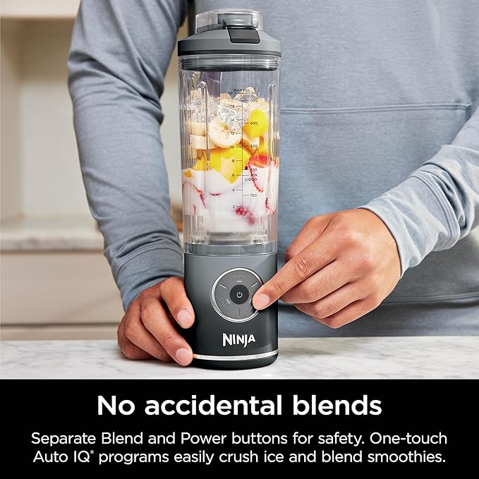 Ninja Blast Max, Portable & Personal Blender + Twist & Go, Smoothie, Blend, Ice Crush, 3 Programs, Cordless, 22 oz removable Vessel, Dishwasher Safe, Leakproof, Grey, BC251GY