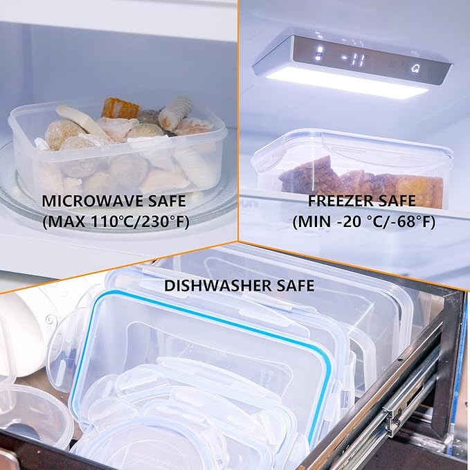 Tiastar Food Storage Containers Set of 8 PCS, Plastic Food Containers with Lids Airtight, 100% Leak-Proof, BPA Free, Microwave & Freezer and Dishwasher Safe, 0.24-1.5L