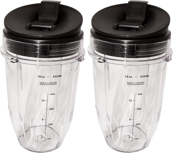 Blendin 18 Ounce Small Cup Jar with Sip N Seal Lids - Replacement Cup Compatible with Nutri Ninja Auto-iQ 1000w Series and Duo Blenders - Premium Blender Cups Replacement (2 Pack)